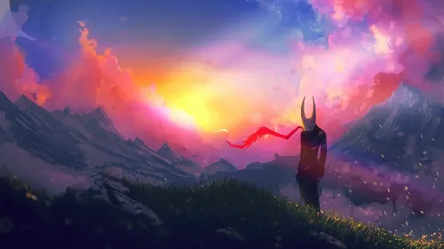 masked-person-in-sunny-mountains