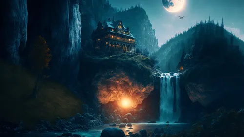 house-on-a-cliff-with-waterfall